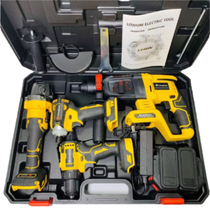 4-in-1 Brushless Power Tool Set, Cordless 125mm Angle Grinder, Drill, Hammer Drill, and Electric Wrench Set